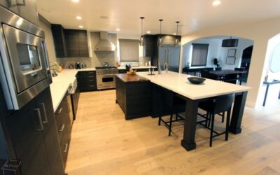 Long Beach Black Contemporary Modern L-Shaped Kitchen and Bathroom Remodel with Custom Sophia Line Cabinets