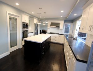 Irvine Transitional Black and White U-Shaped Kitchen and Home Remodel with Custom Cabinets