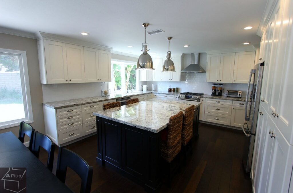 Contemporary U-Shaped Kitchen Remodel with White Custom Cabinets in Irvine