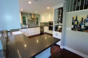 Transitional Style Gray & White G-Shaped Kitchen Remodel with Custom Cabinets in Trabuco Canyon